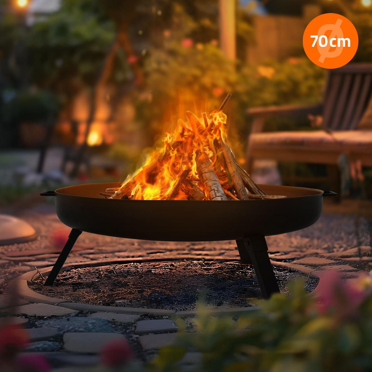 FEUERSCHALE - Schwarz, Metall (70/27/77.5cm) - ECD-Germany