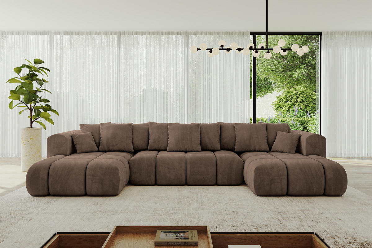 WOHNLANDSCHAFT Ottomane Links CLOUD-U-v1 414x180x40 Braun Velours - Braun, Holzwerkstoff/Kunststoff (414/90/180cm) - ALTDECOR