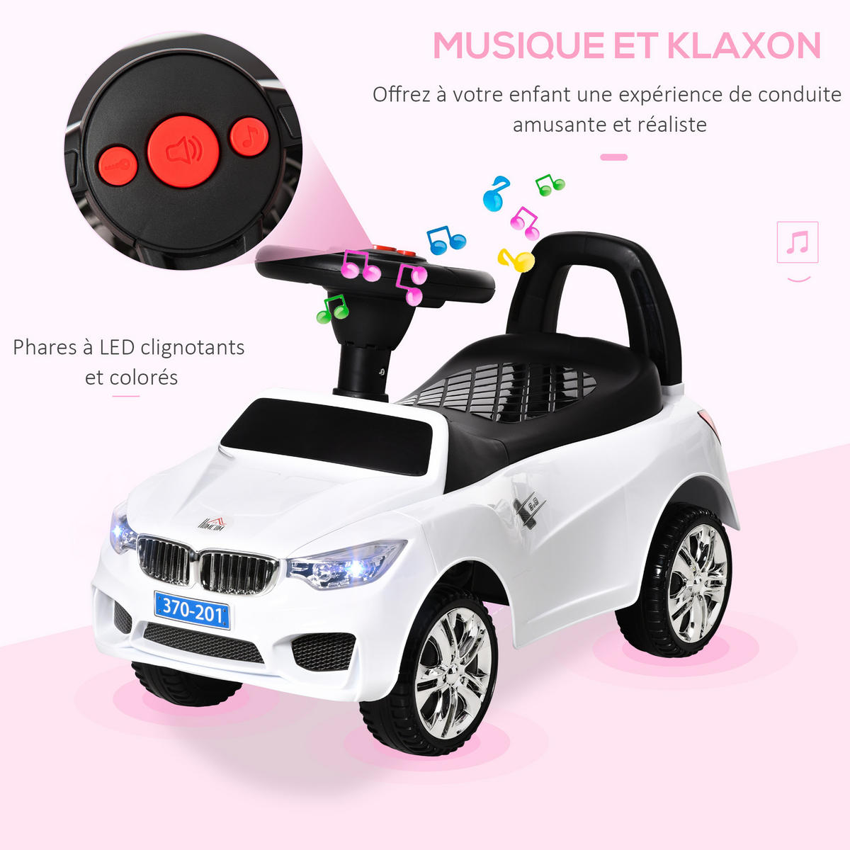 RUTSCHFAHRZEUG DE-16973 mit Musik, Licht & Staufach Weiß - Weiß, Kunststoff (63.5/28/36cm) - ComfortXL