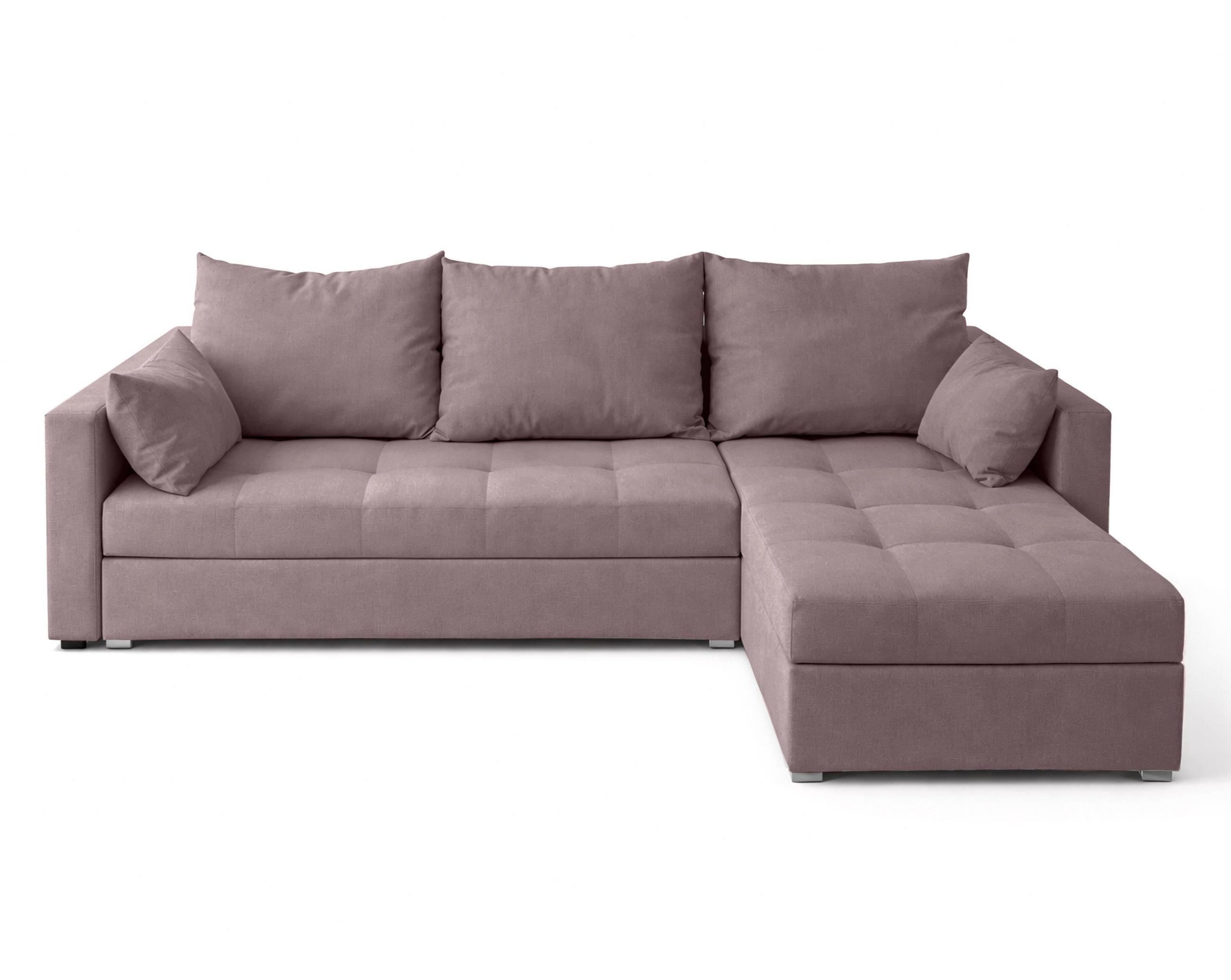 ECKSOFA Universelle L Form Elif Rosa 220/140/85 cm stilvolle mit Schlaffunktion - Silberfarben/Rosa, Kunststoff/Textil (220/140cm) - AX Living