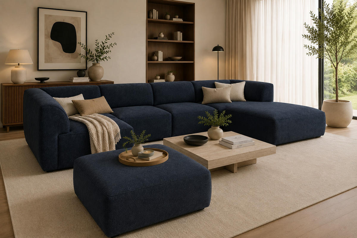 WOHNLANDSCHAFT MOVO - modulares Ecksofa dunkelblau – modernes Design und flexible Gestaltung, rechts - Dunkelgrün/Bordeaux, Kunststoff/Textil (156/78/345cm) - KS Home Concept