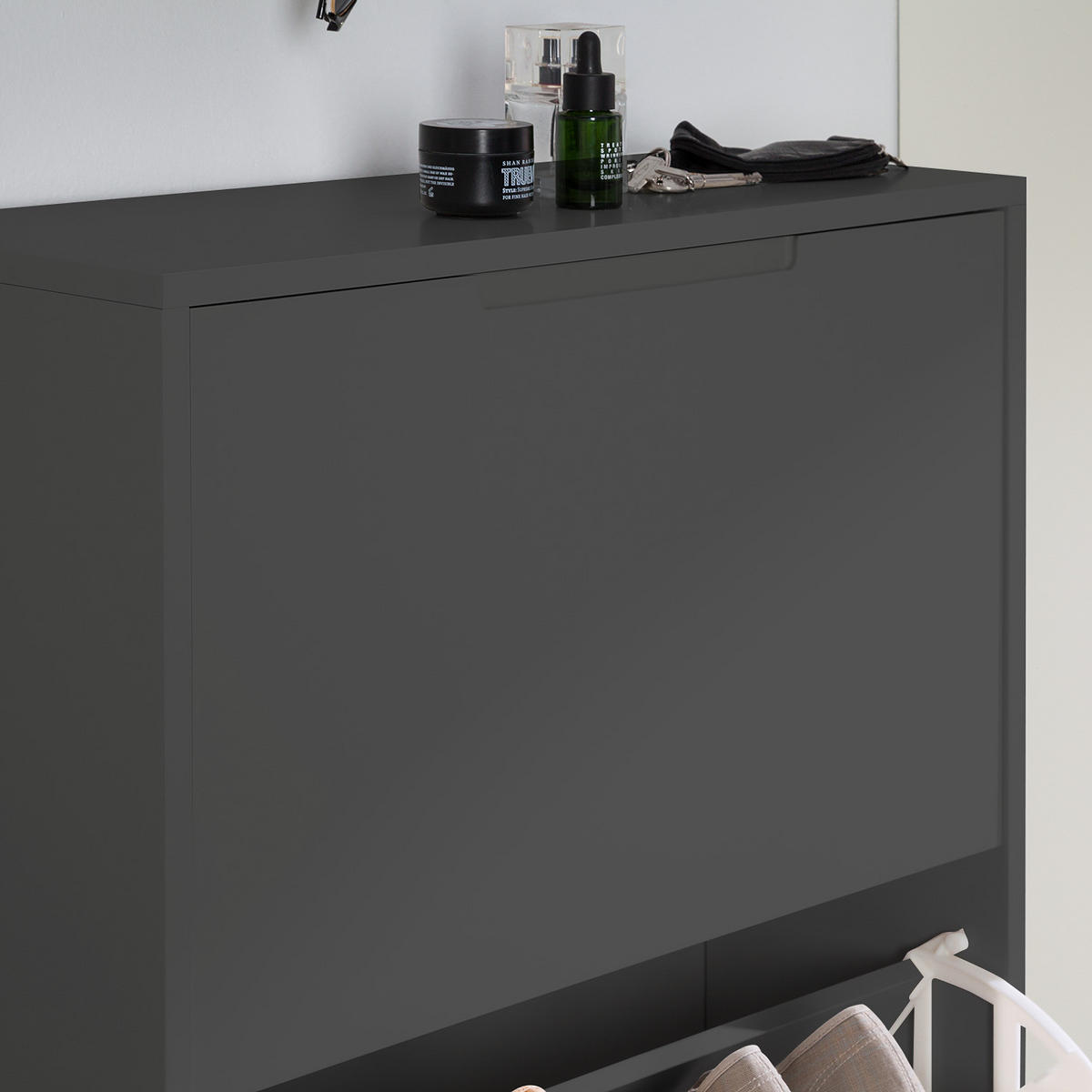 SCHUHKIPPER - Eichefarben/Grau, Holzwerkstoff (63/130/24cm) - home24