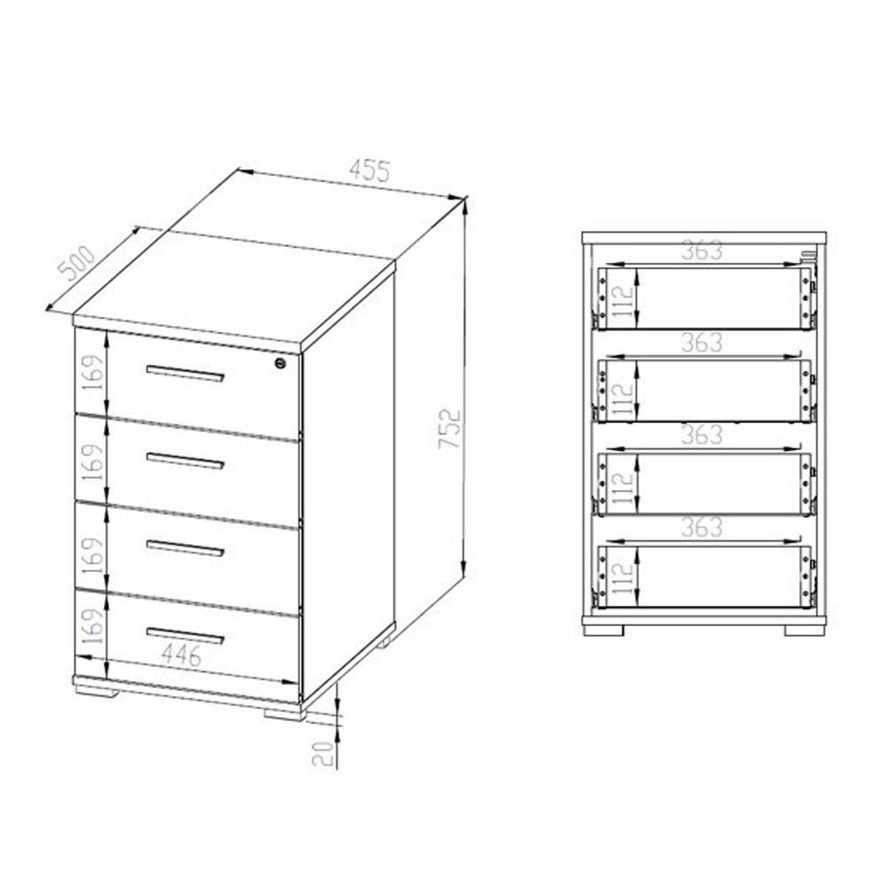 Thumbnail - Feldmann-Wohnen Schubladencotainer, Eiche, Holz, 4 Schubladen, Rechteckig, 46x76x50 cm, Arbeitszimmer, Container