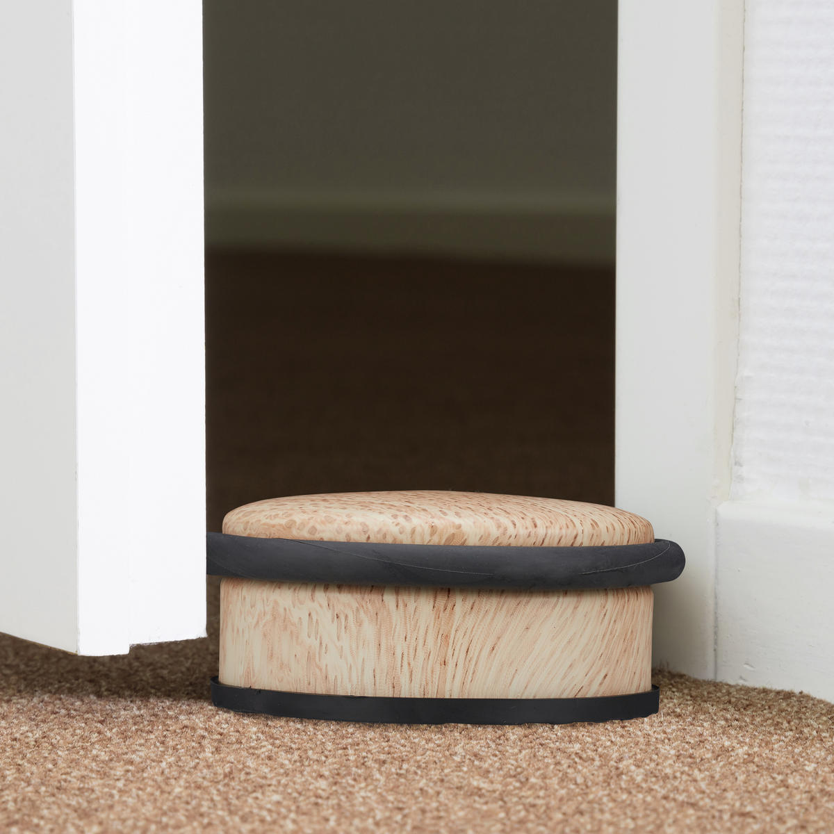 DÖRRSTOPP trälook natur rostfritt stål - Ljusbrun, Metall/Plast (10.5/10.5cm) - Relaxdays