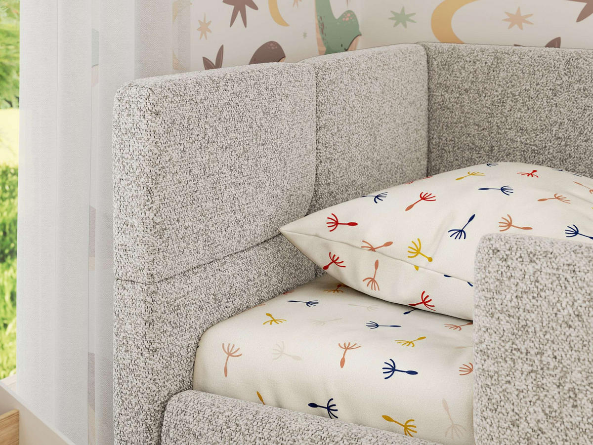 DĚTSKÁ POSTEL ARVO ALTA 90/200 - Světle šedá Strukturovaná látka - Vlevo - světle šedá, textil (90/200cm) - MKS