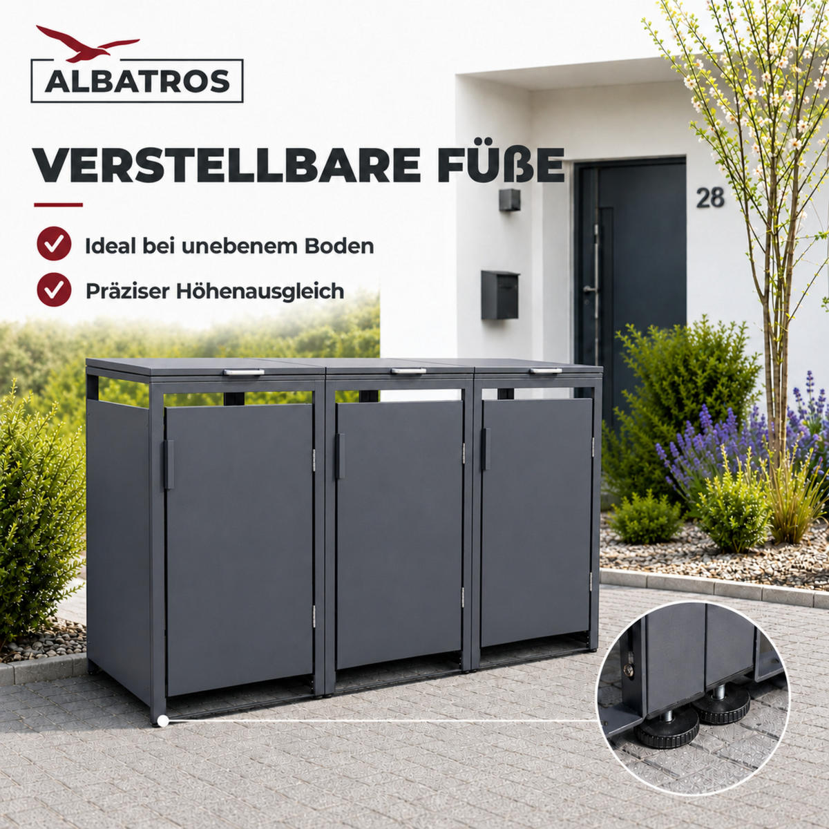 MÜLLTONNENBOX für Hauswände 3er, MTW3 - Anthrazit, Metall (204/118/80cm) - Albatros