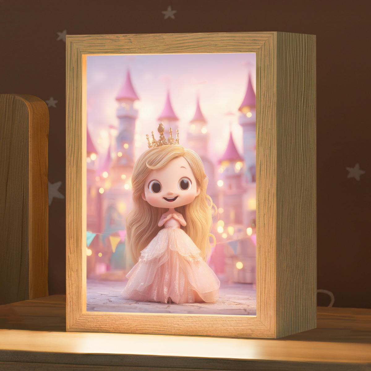 NACHTTISCHLAMPE Prinzessin - Rosa - Schloss 15x20 cm - Rosa, Holzwerkstoff (8/15/20cm)