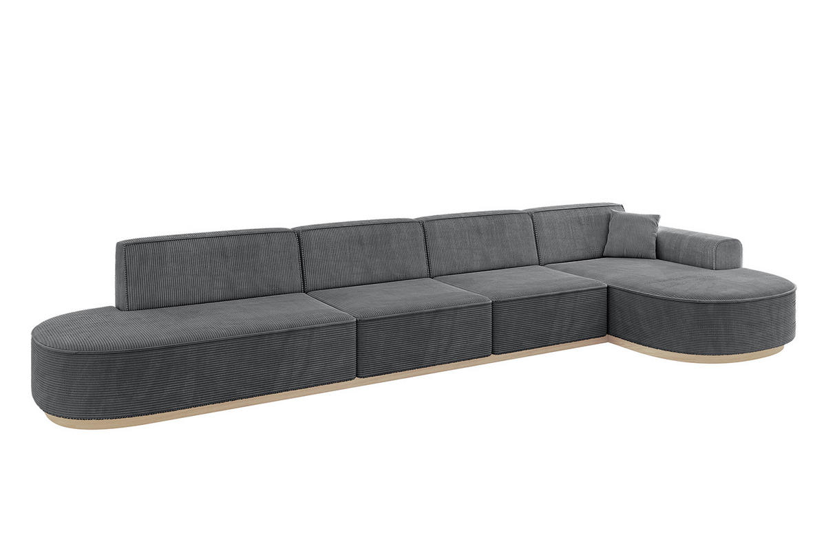 ECKSOFA Ottomane Rechts MARI-L3-v1 - 413x171x83 cm Dunkelgrau Cord - Dunkelgrau, Holzwerkstoff/Textil (171/413cm) - ALTDECOR