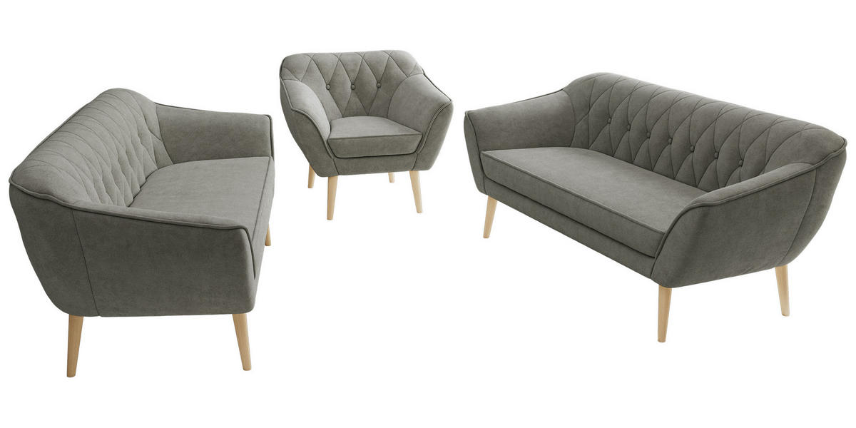 SEDACIA ZOSTAVA 3+3+1 PIRS - Sivá Štruktúrovaná látka - Drevené nohy - farba buka/sivá, kompozitné drevo/textil (180/75/74cm) - MKS