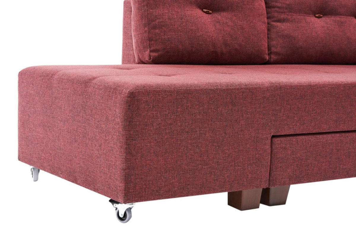 ECKSOFA mit rollbarer Schlaffunktion - Rot/Walnussfarben, Holzwerkstoff/Kunststoff (280/206cm) - myHomelando