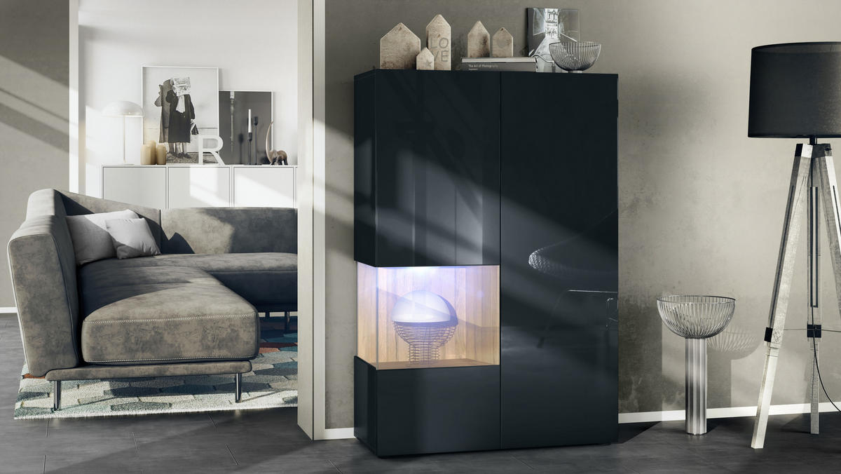 VITRINE Morena Einsatz in Eiche Natur - Eichefarben, Holzwerkstoff (91.5/136.5/37cm) - Vladon