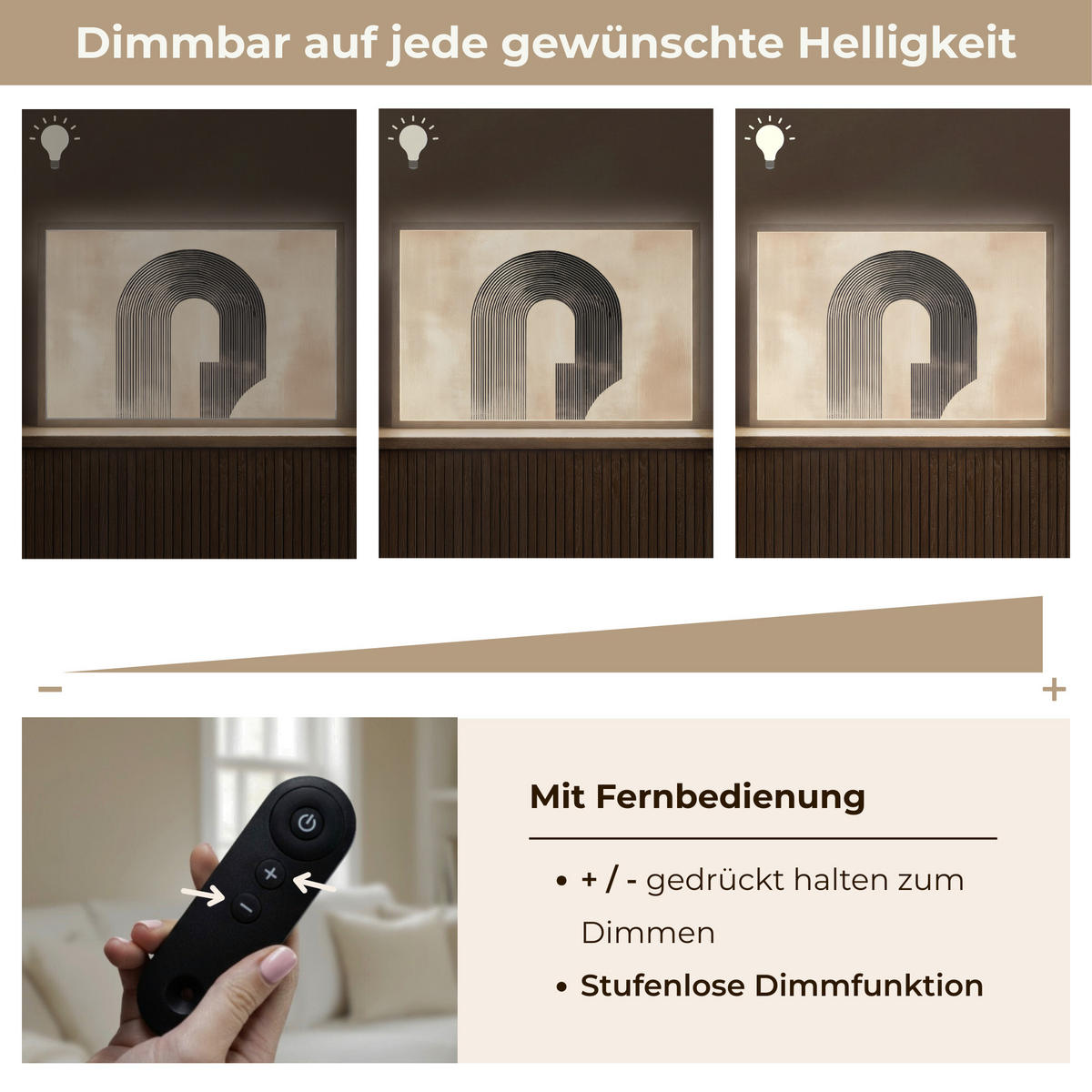 NÁSTĚNNÁ LAMPA S AKUMULÁTOREM Luk - Pruhy - Minimalistický - Černý 60x40 cm - béžová, kompozitní dřevo (60/40/8cm) - OnlyWow