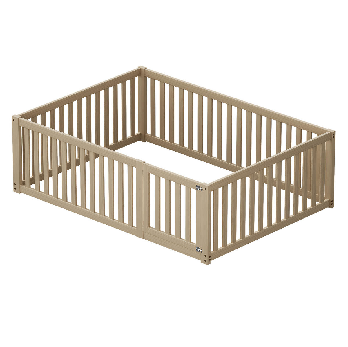 BETT 140/200 cm aus Massivholz in Natur – Bodenbett mit Zaun und Tür - Naturfarben, Holz (140/200cm) - BEAOK
