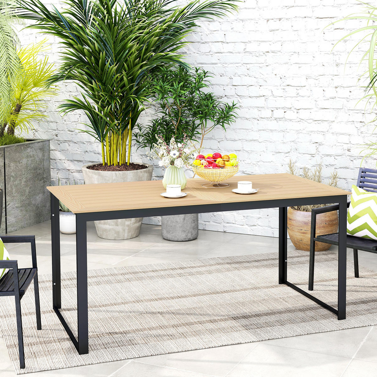 GARTENTISCH für 6 Personen, Metall, 160 x 80 cm - Teakfarben, Metall (160/80/75cm) - Outsunny