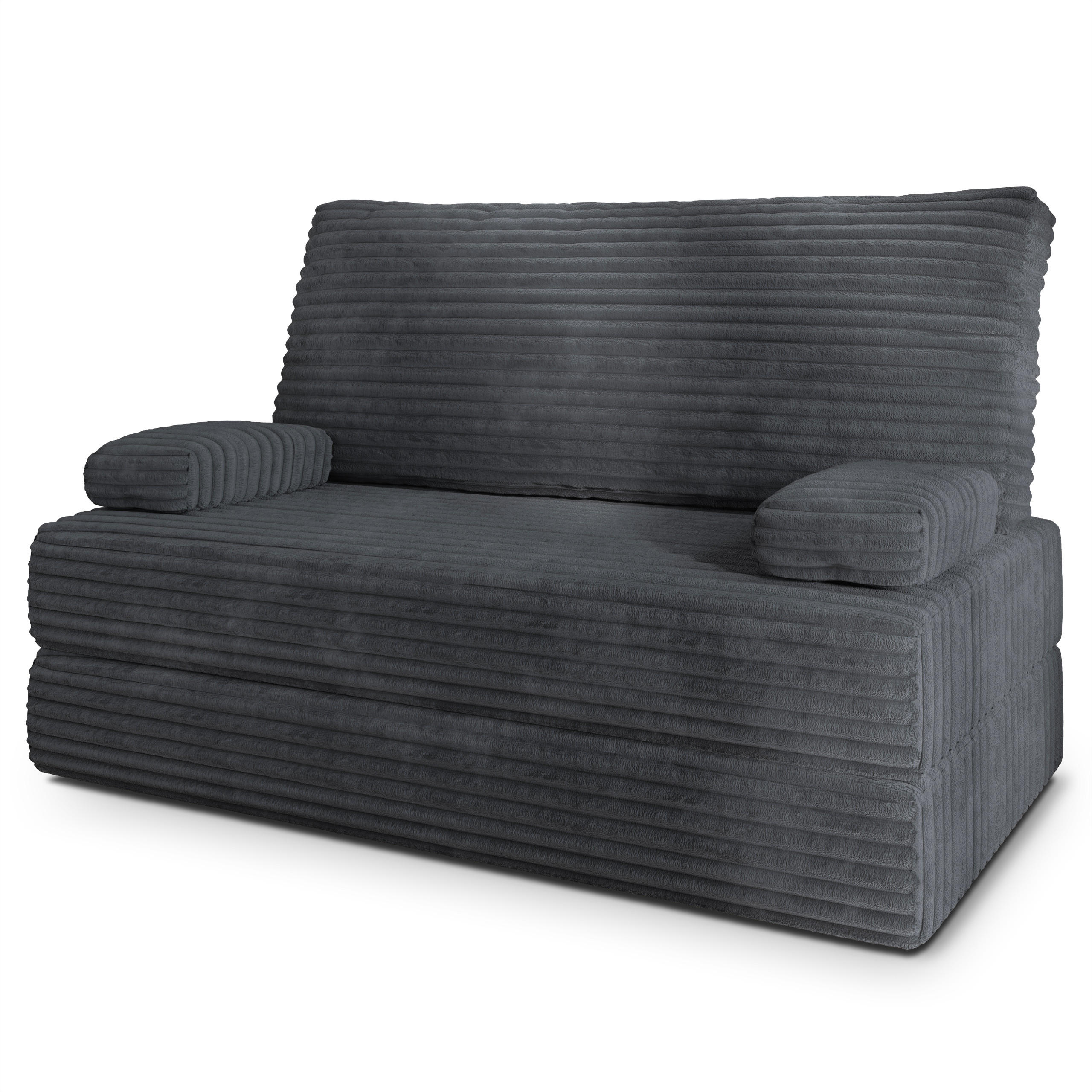 BETTSOFA LADIA aus Schaumstoff Kordstoff Grau Schlaffunktion - Dunkelgrau, Textil (140/86/60cm) - MASSENO