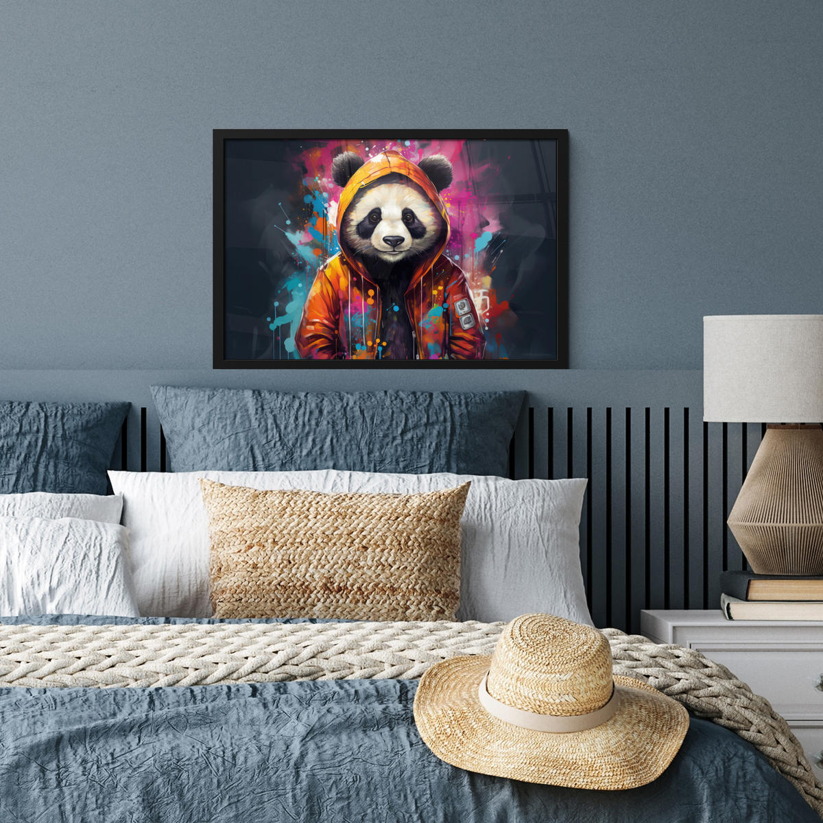 POSTER MIT RAHMENGERAHMTES BILD Panda - Jacke - Graffiti - Orange 60x40 cm - Orange, Papier (60/40cm) - MuchoWow