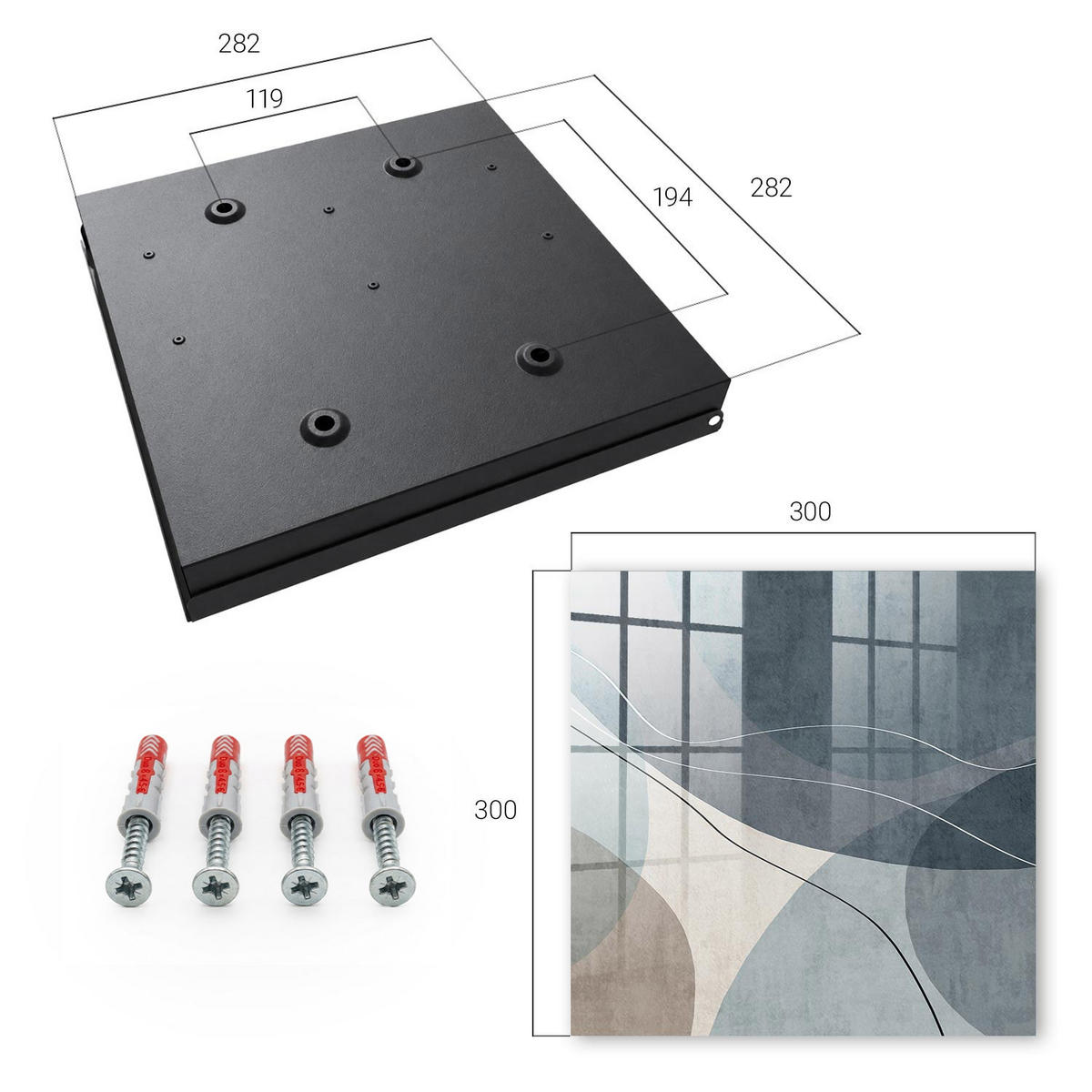 SCHLÜSSELBOX Schwarz 30x30 cm- Türöffnung nach rechts - Blaue Abstraktion - Blau, Metall (30/30/5cm) - TULUP