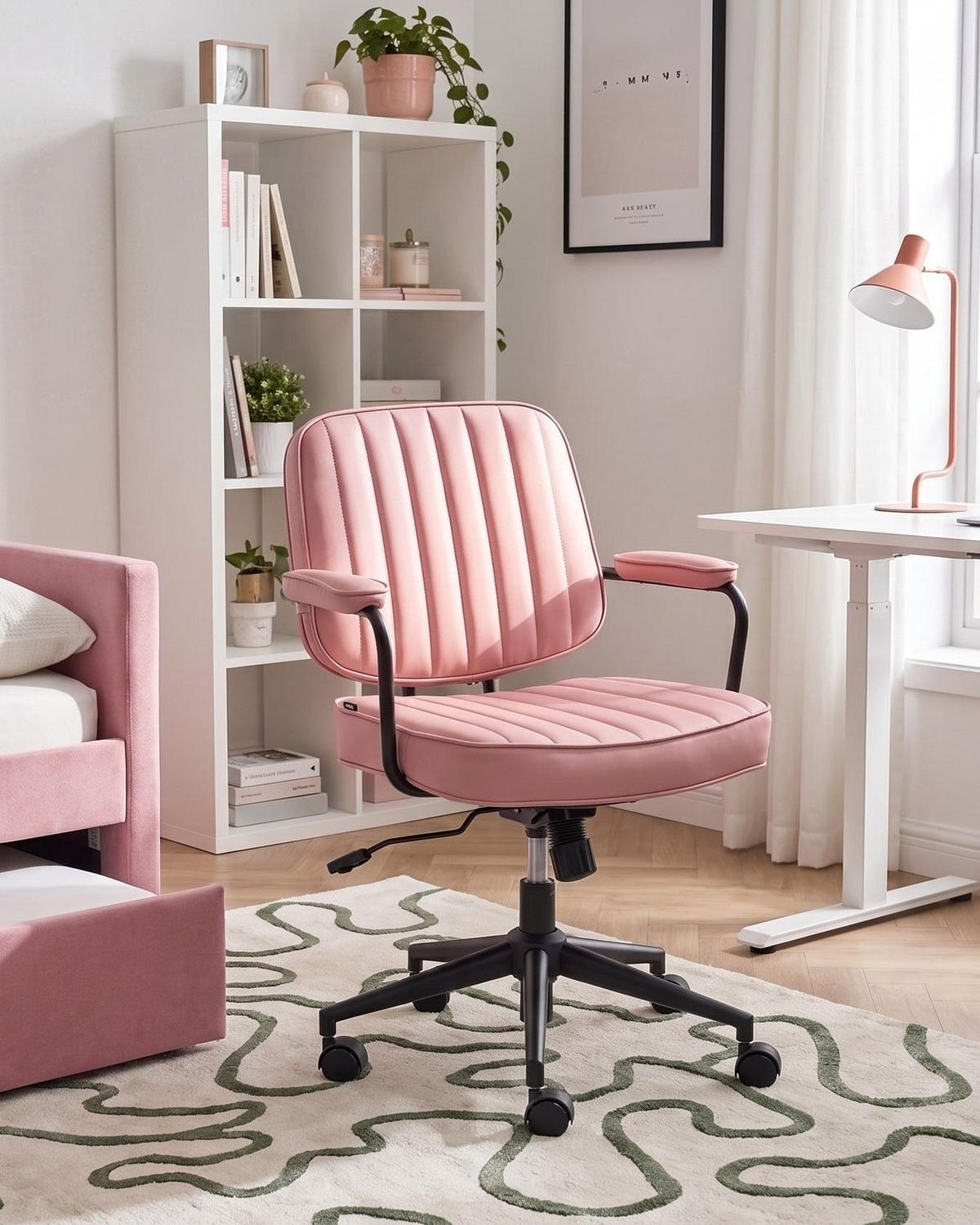 SCAUN DE BIROU piele ecologică roz pastel Berne - roz aprins, material plastic (60/88/60cm) - Beliani
