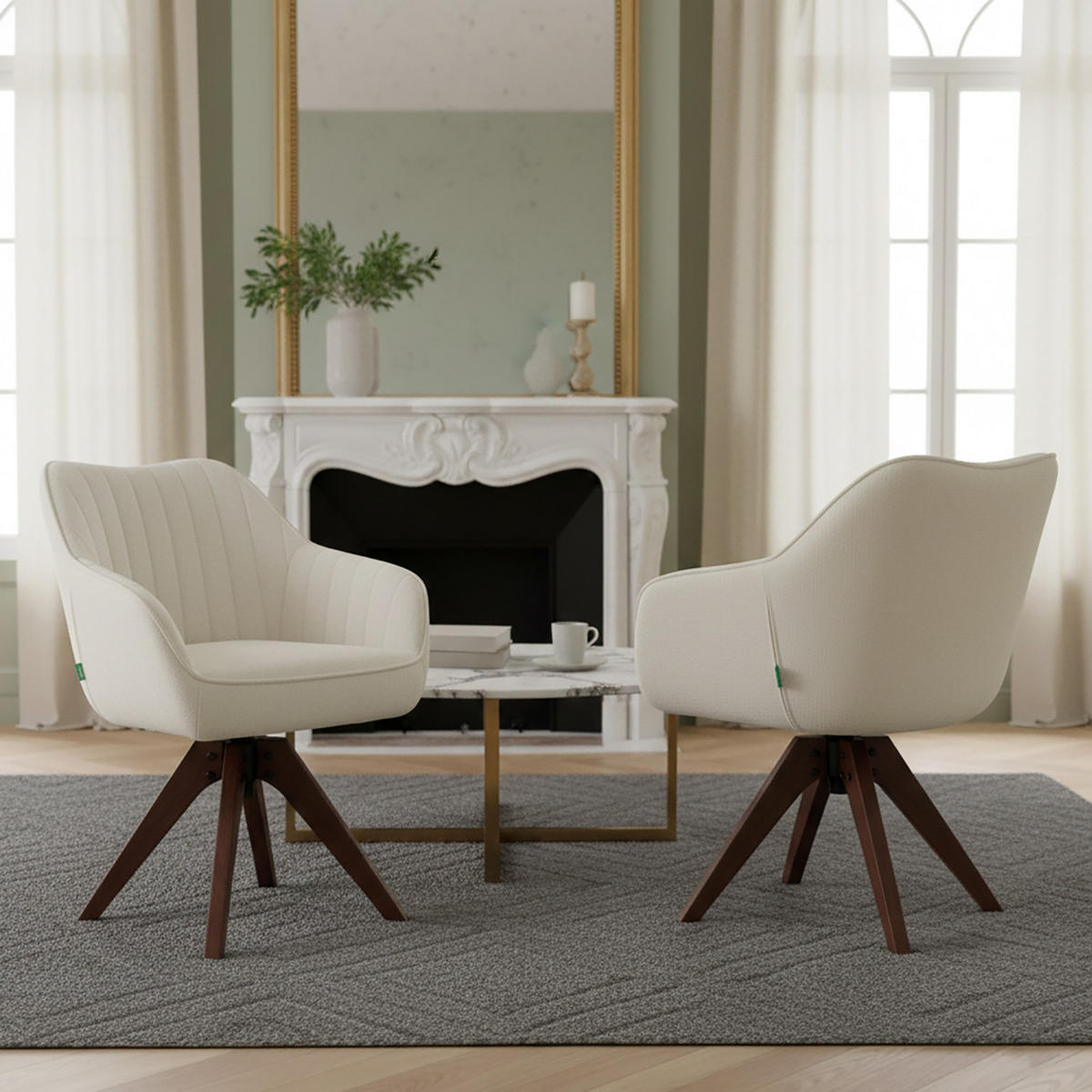 ARMLEHNSTUHL Mika-Finn 2er-Set - Nussbaumfarben/Creme, Eichenholz/Holz (60/82/61cm) - DUBI Möbel