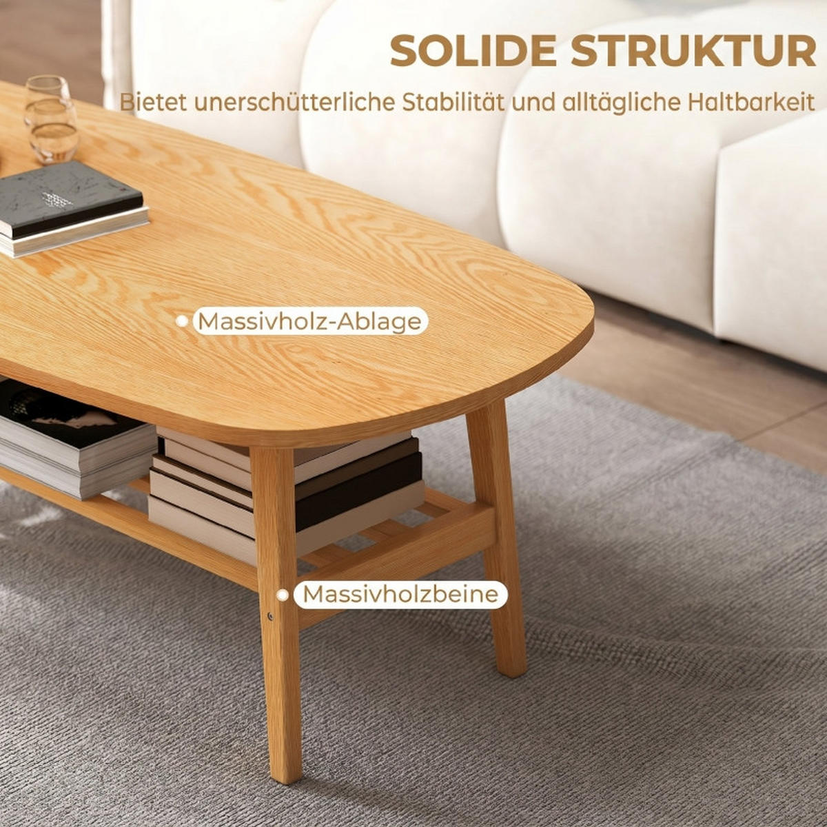 COUCHTISCH 120/60/42 cm mit Ablage DE-39934 Naturholz - Naturfarben, Holzwerkstoff (60/120/42cm) - ComfortXL