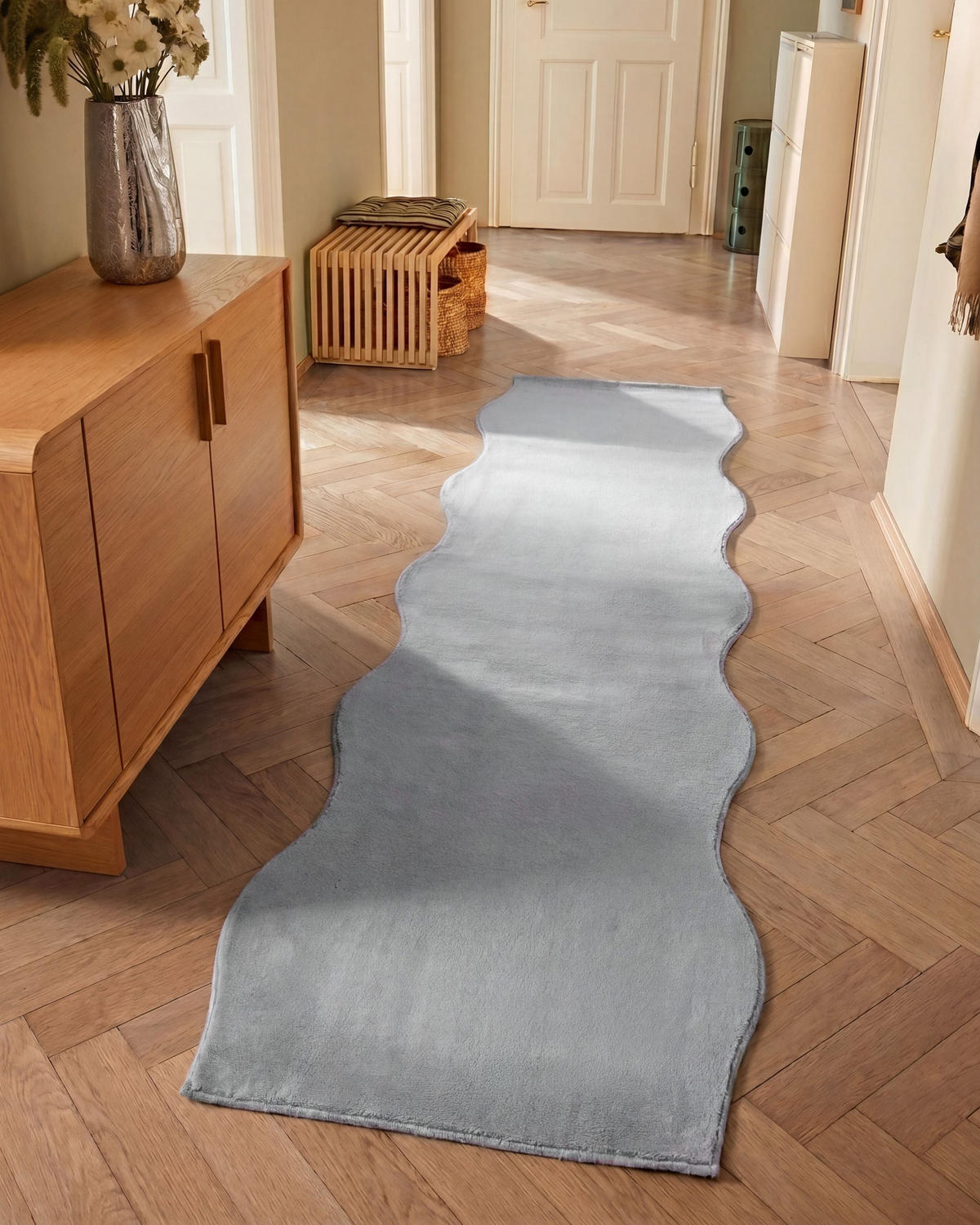 TEPPICH Hellgrau 80/300 cm Dawa - Hellgrau/Grau, Kunststoff (80/300cm) - Beliani