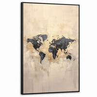 LEINWAND Bilder mit Rahmen - Weltkarte - Gold - Schwarz - Abstrakt - 100x150 - Kupferfarben, Textil (100/150cm) - MuchoWow