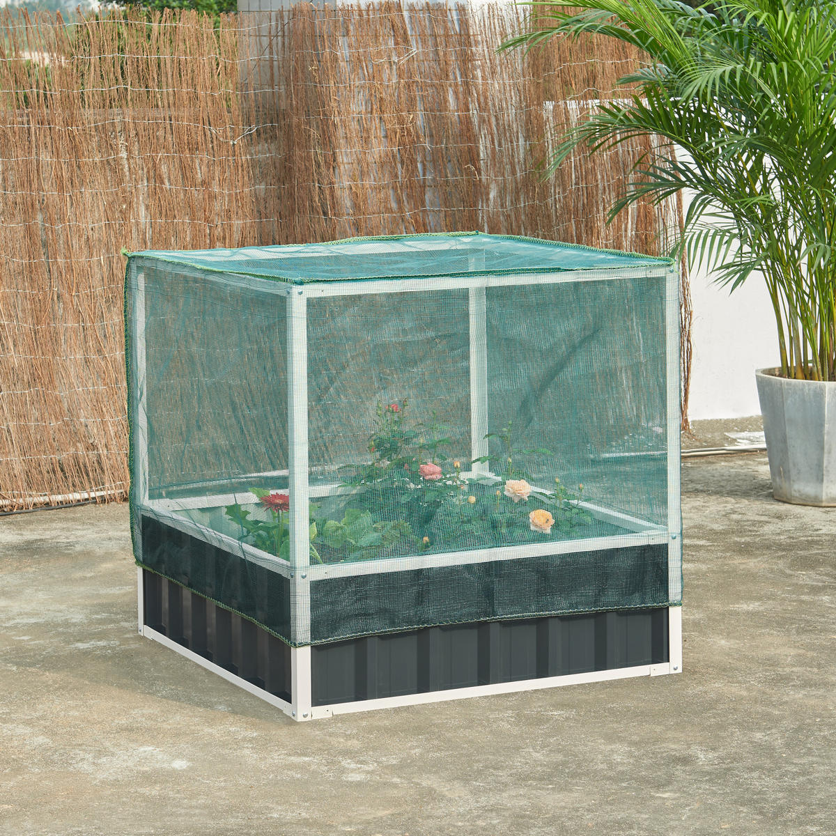 HOCHBEET Alblasserdam mit Netz - Anthrazit, Metall (90/88/90cm) - [en.casa]