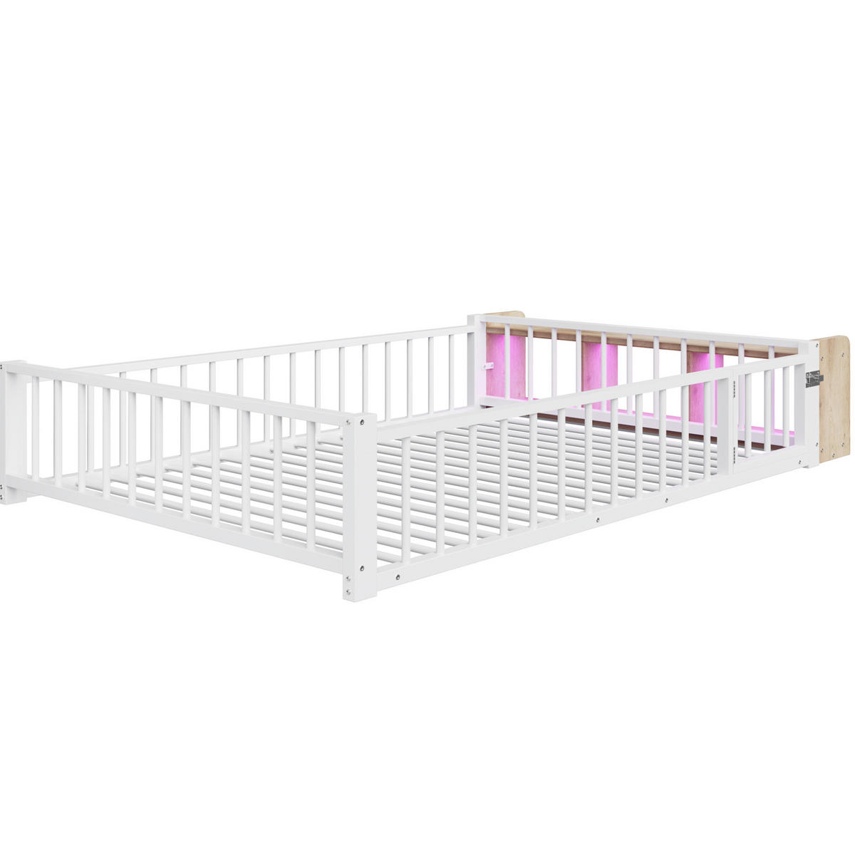 KINDERBETT 140/200 cm aus Metall/MDF mit Schutzgeländer und LED-Beleuchtung Weiß - Weiß, Holzwerkstoff (140/200cm) - Modenvie