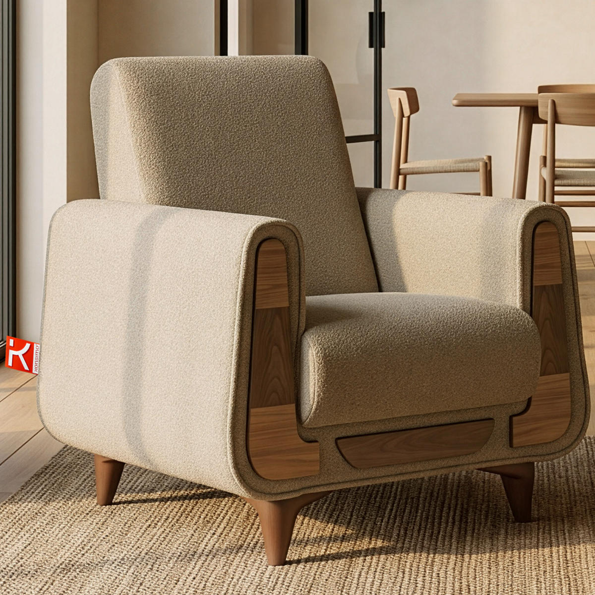 SESSEL GUSTAVO mit Armlehnen, hellbeige - Beige/Braun, Holz/Holzwerkstoff (83/95/92cm) - KONSIMO®
