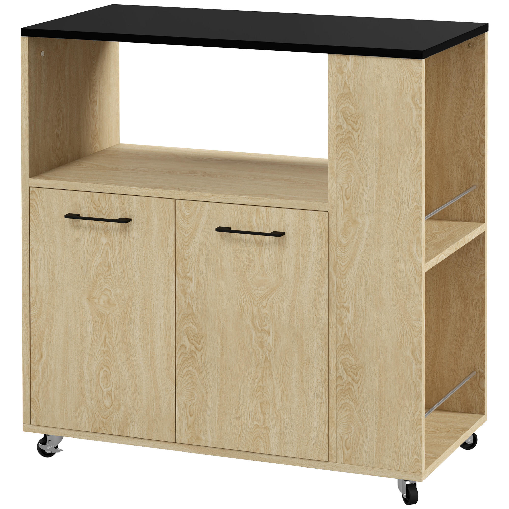 SERVIERWAGEN DE-17146 mit Rollen & viel Stauraum - Naturfarben, Holzwerkstoff (40/80.5/75cm) - ComfortXL