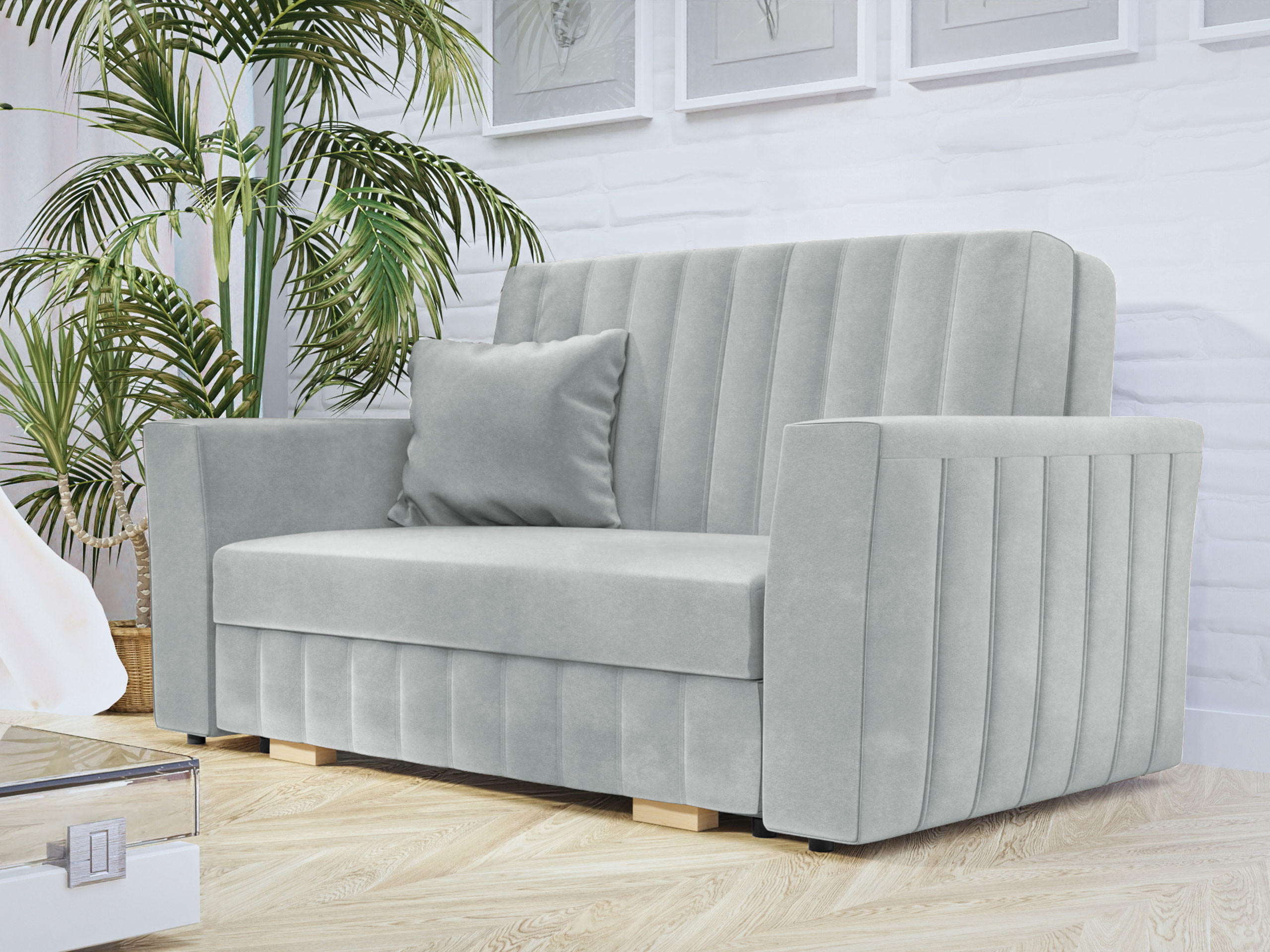 SCHLAFSOFA Viva Glam II - Hellgrau/Naturfarben, Holz/Kunststoff (145/85/98cm) - MIRJAN24