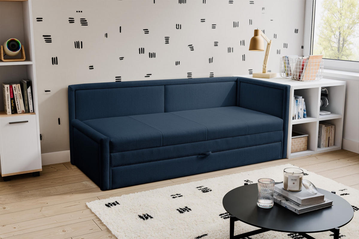 JUGENDBETT Caprili Dunkelblau mit Bettkasten - Schwarz/Dunkelblau, Kunststoff/Textil (163/189cm) - Selsey