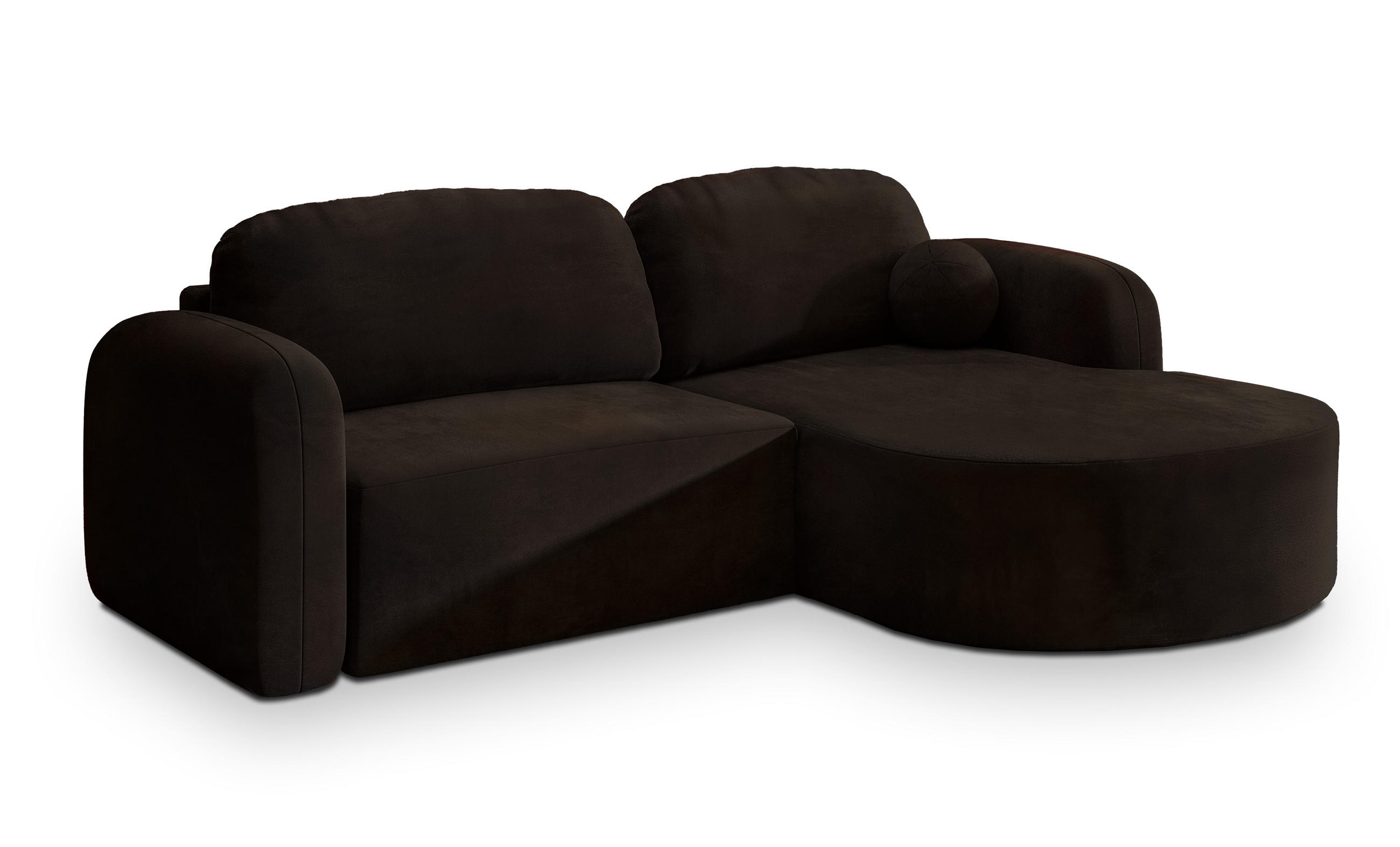 ECKSOFA AMILIA M R-S Braun Velours-Stoff mit Schlaffunktion - Braun, Holz (263/174cm) - MASSENO
