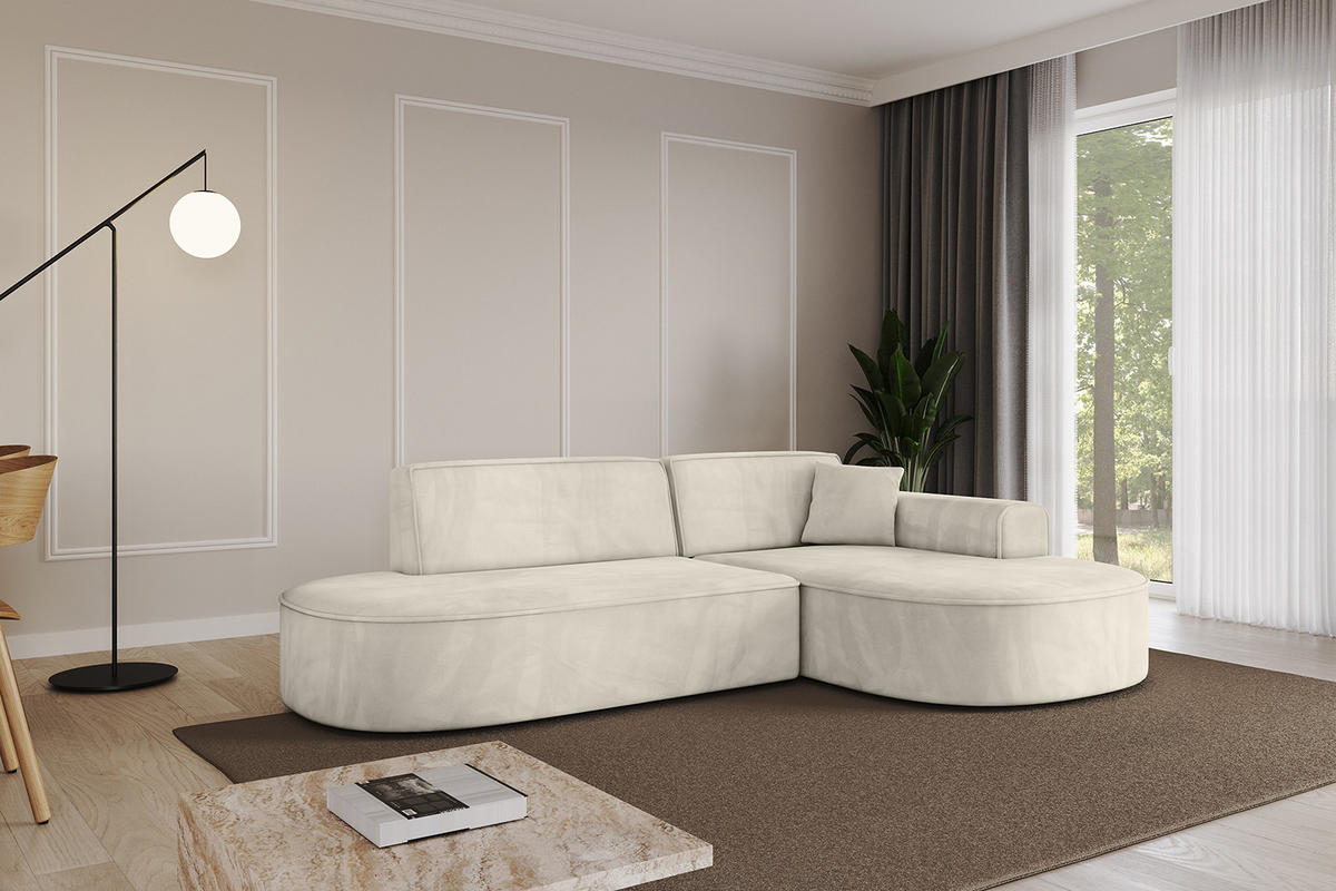 ECKSOFA Ottomane Rechts MARI-L1 - 243x171x79 cm Ecru Velours - Ecru/Schwarz, Holzwerkstoff/Kunststoff (171/243cm) - ALTDECOR