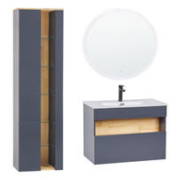 BADMÖBEL Set 3-teilig grau/heller Holzfarbton Figueres - Hellbraun/Grau, Holzwerkstoff (44/59/79cm) - Beliani
