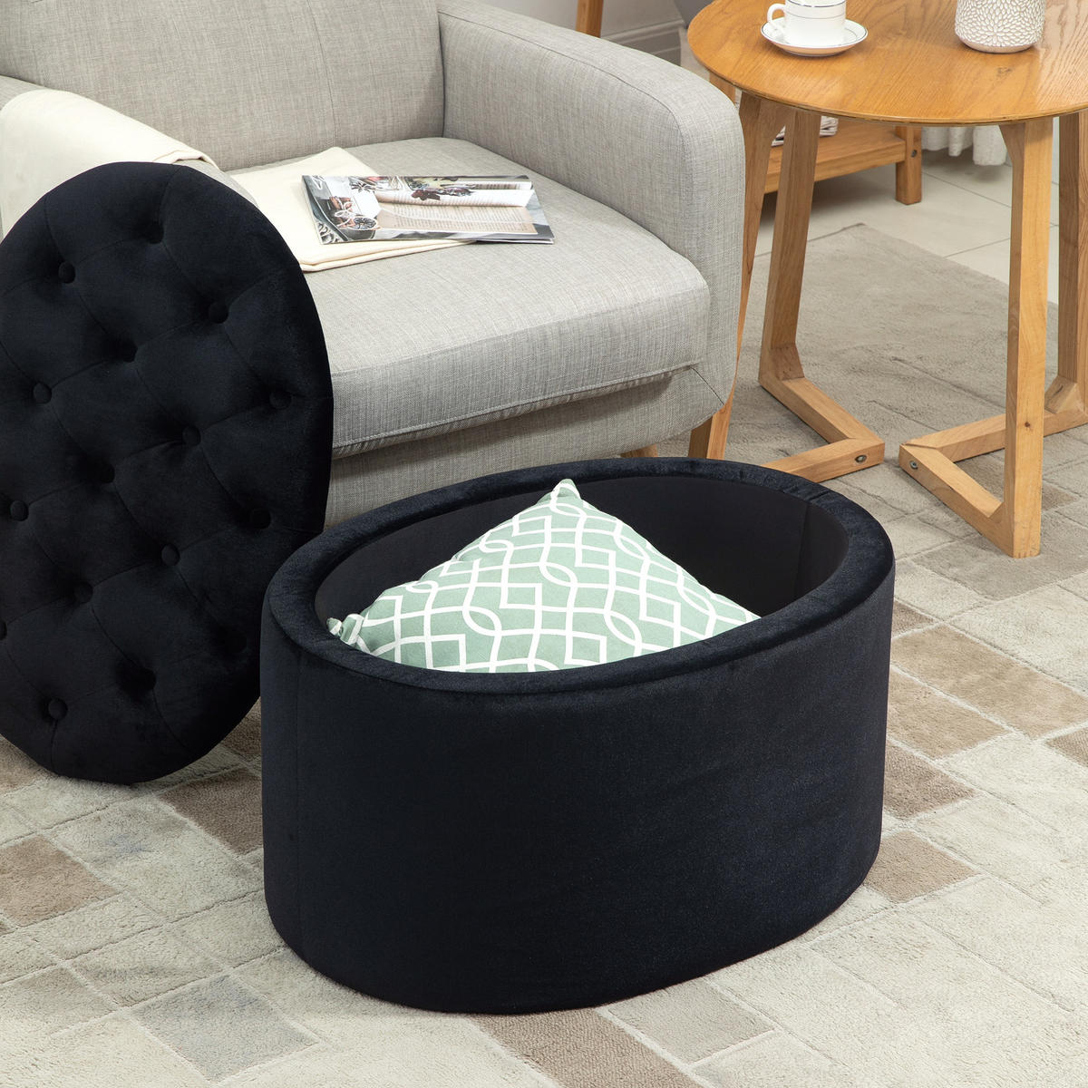 TRUHENBANK DE-16414 gepolstert mit Stauraum Schwarz - Schwarz, Textil (71/42/52cm) - ComfortXL