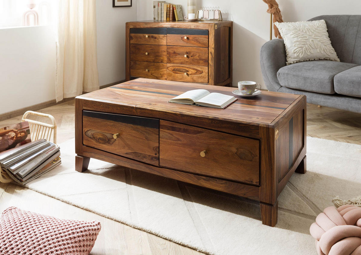 COUCHTISCH Sheesham 115x60x45 dunkelbraun lackiert ANCONA #202 - Dunkelbraun, Holz (115/60/45cm) - Massivmoebel24