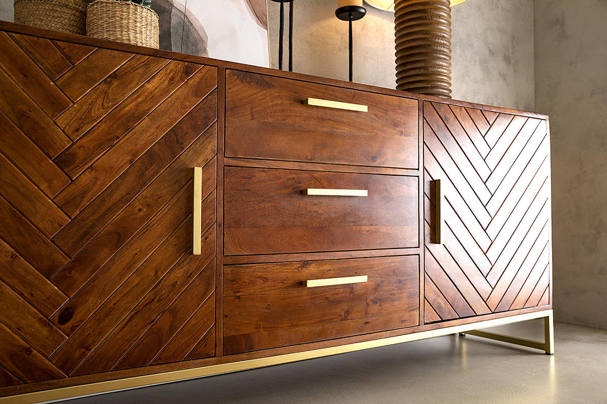 SIDEBOARD - Akazie massiv - Goldfarben/Akaziefarben, Holz (180/80/39cm) - home24
