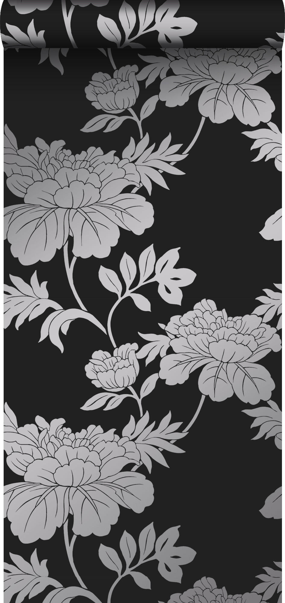 TAPETE Blumen 53 cm x 10.05 m - Schwarz, Papier (53/1000cm) - Origin Wallcoverings