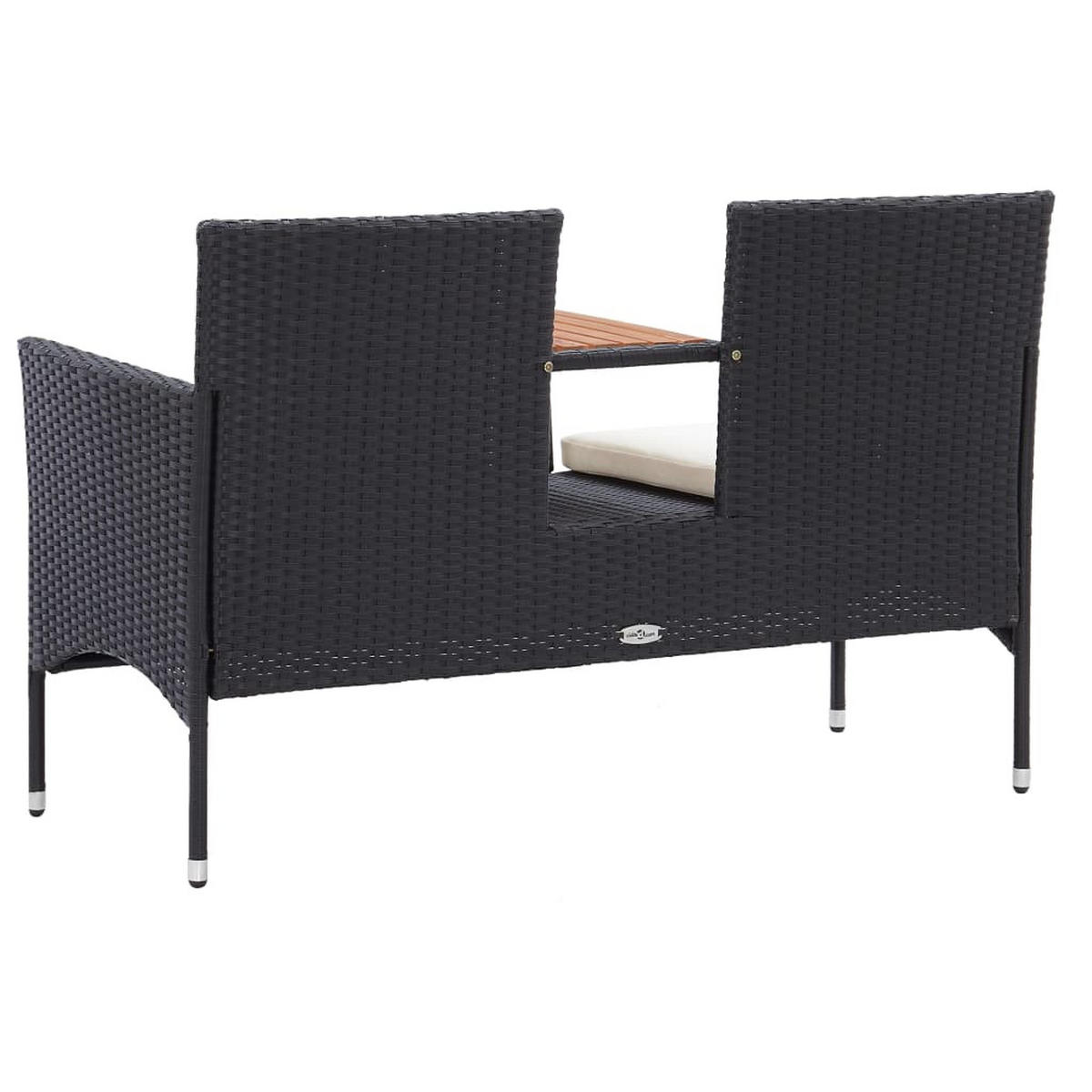 2-SITZER-GARTENBANK mit Teetisch 143 cm Poly Rattan Schwarz - Schwarz, Holz (143/88/65cm) - furnicato