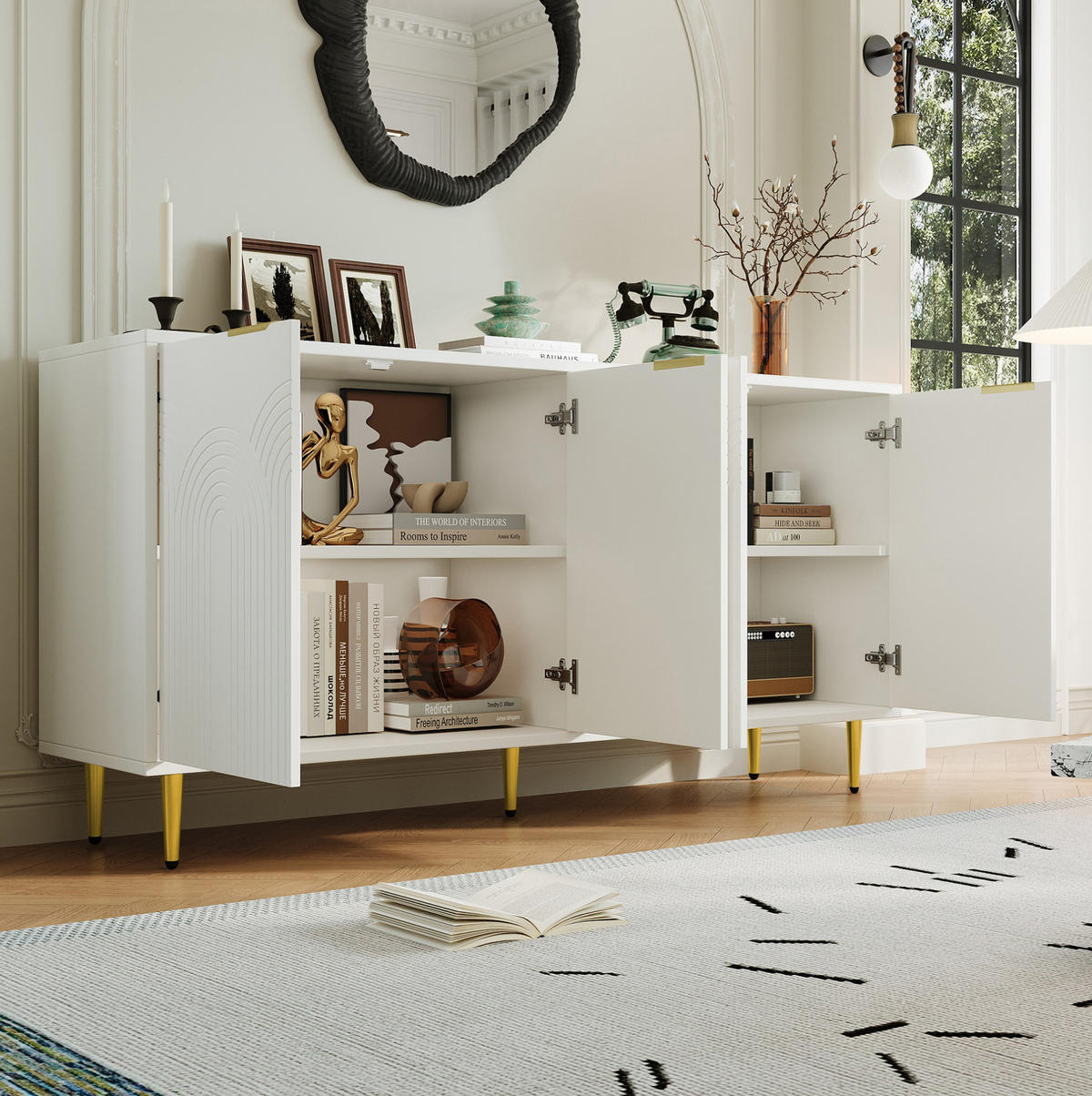 SIDEBOARD 160/40/80 cm aus MDF und Holzwerkstoff mit 4 Türen Weiß - Weiß, Holzwerkstoff (160/80/40cm) - Modenvie