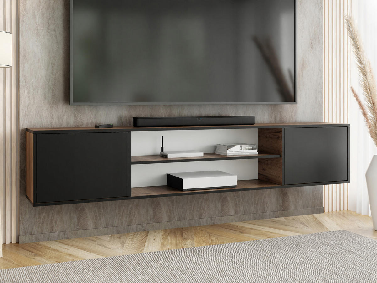 TV-LOWBOARD EDI 4 Craft Gold Eiche / Schwarz – 2-türig - Honigeiche/Schwarz, Holzwerkstoff (206.4/42/38.9cm)