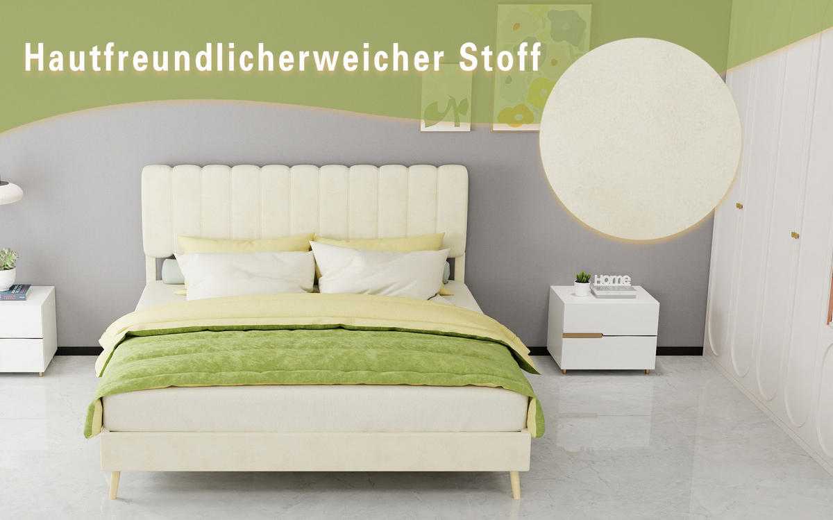 POLSTERBETT 160/200 cm mit hohem Kopfteil und Matratze, Beige - Beige, Textil (160/200cm) - Redom