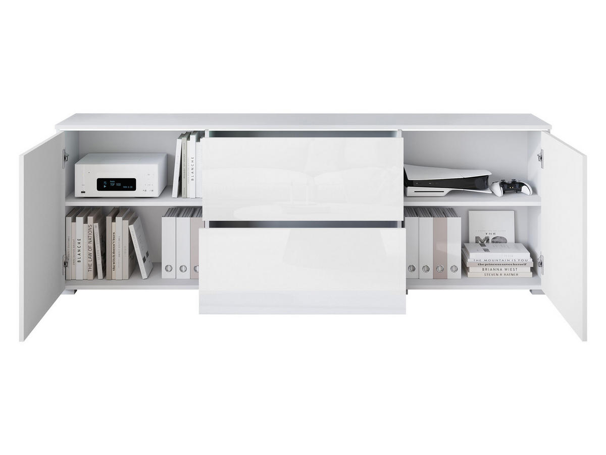 TV-LOWBOARD Vera 180 mit weißer LED Beleuchtung - Weiß Hochglanz/Silberfarben, Holzwerkstoff/Kunststoff (180/62/35cm) - MIRJAN24
