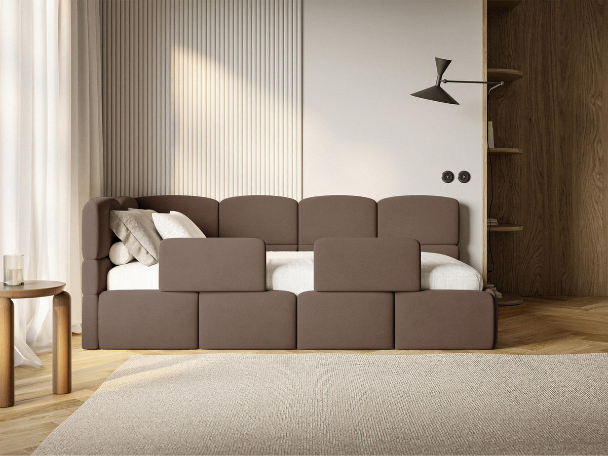 DETSKÁ POSTEĽ Cloudy hnedá 90x200 cm, s matracom a zábranou, záhlavie vľavo, zamat - hnedá/čierna, textil/plast (90/200cm) - Selsey