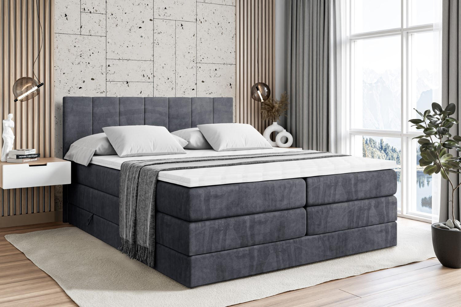 BOXSPRINGBETT MOETI KING - 120x200 - H3/H4 - Dunkelgrau - Dunkelgrau, Holzwerkstoff (120/200cm) - ALTDECOR