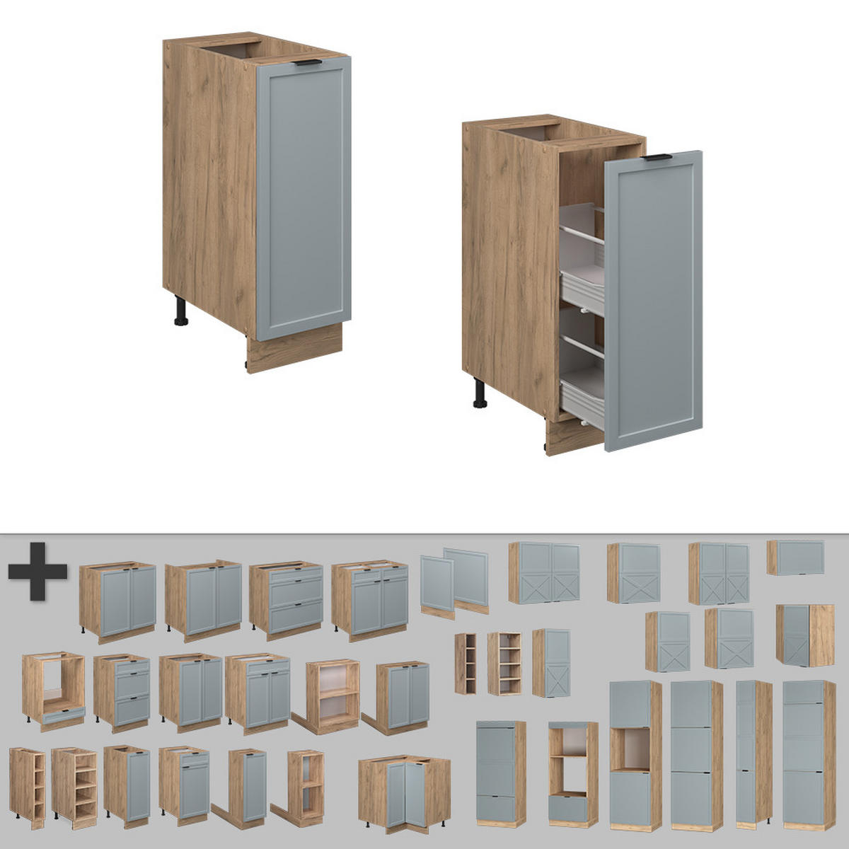 APOTHEKERSCHRANK Fame-Line Hellblau-grau 30 cm, AP Eiche - Honigeiche/Eiche Wotan, Holzwerkstoff (30/82/60cm) - Vicco