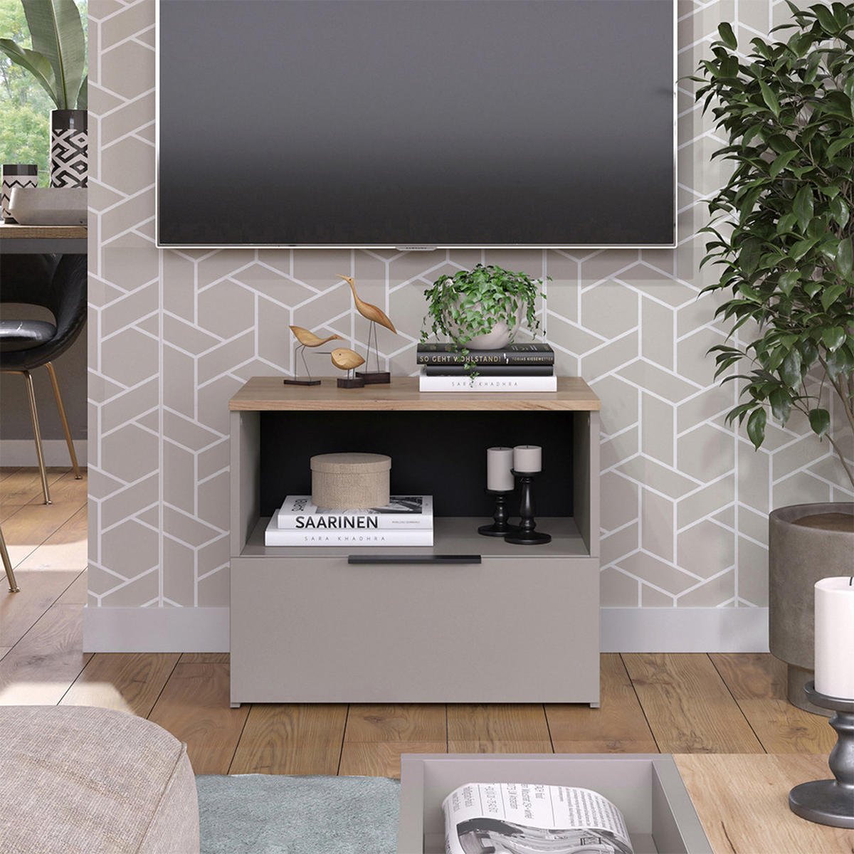 KOMMODE Wido Greige 60 x 50 cm mit klappe - Greige/Sonoma Eiche, Holzwerkstoff (60/50/40cm) - Vicco