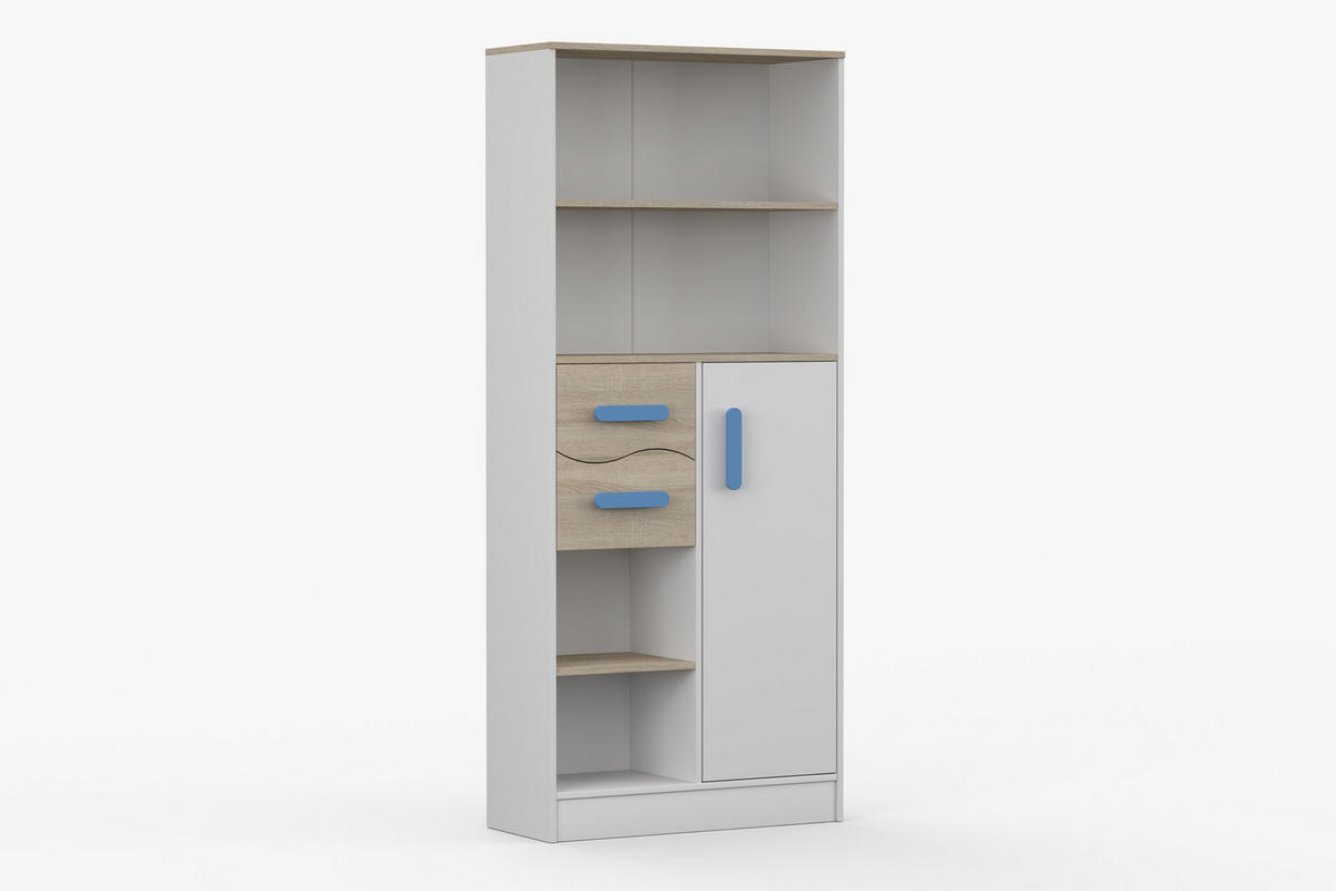 REGAL MIKI 05 Korpus Weiß | Griffe Blau - Blau/Weiß, Holz/Holzwerkstoff (80/187/33cm) - Deine Möbel 24