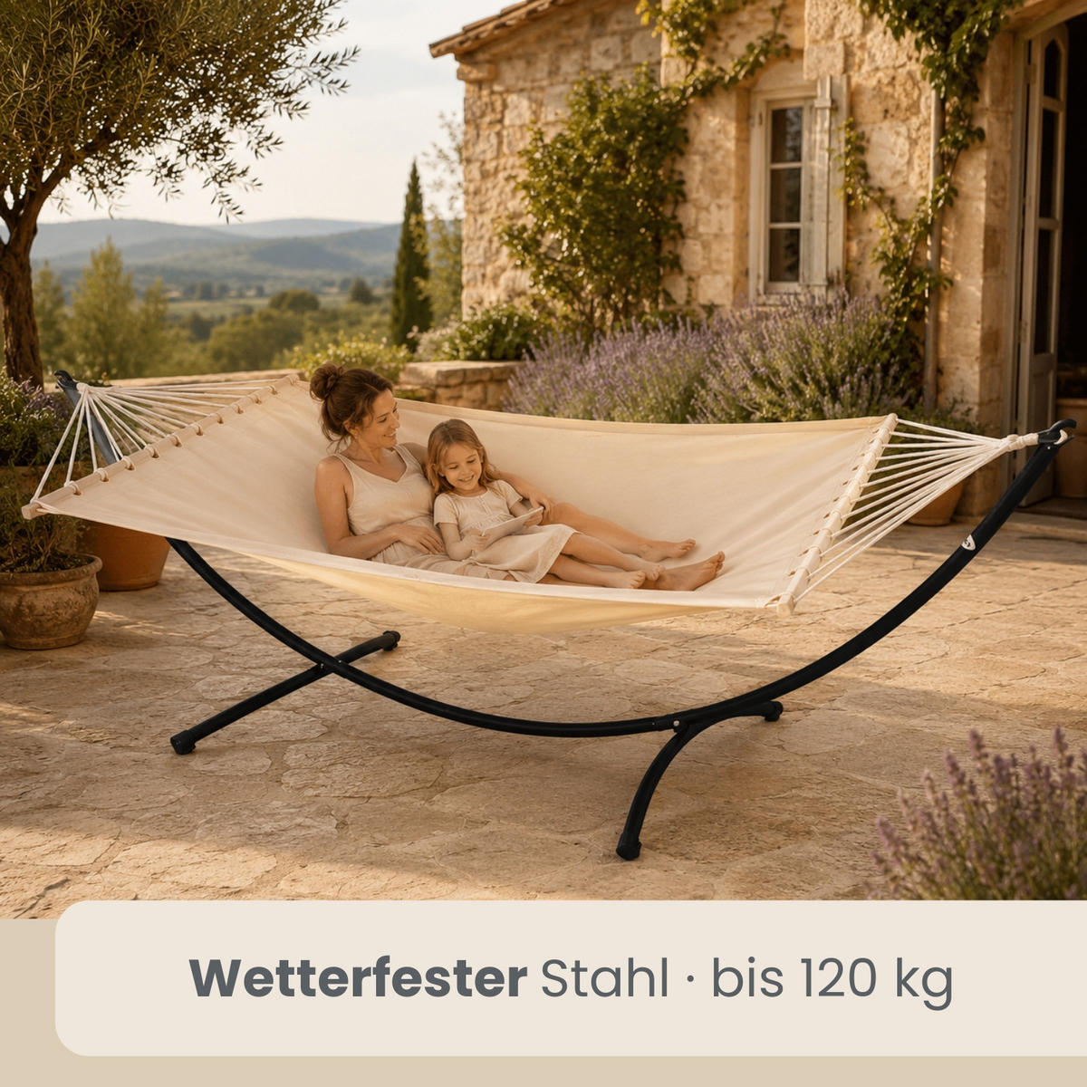 XL-HÄNGEMATTENGESTELL für 1 Person bis 120kg, 300/100 cm, schwarz - Schwarz, Metall (300/100/90cm) - Amanka